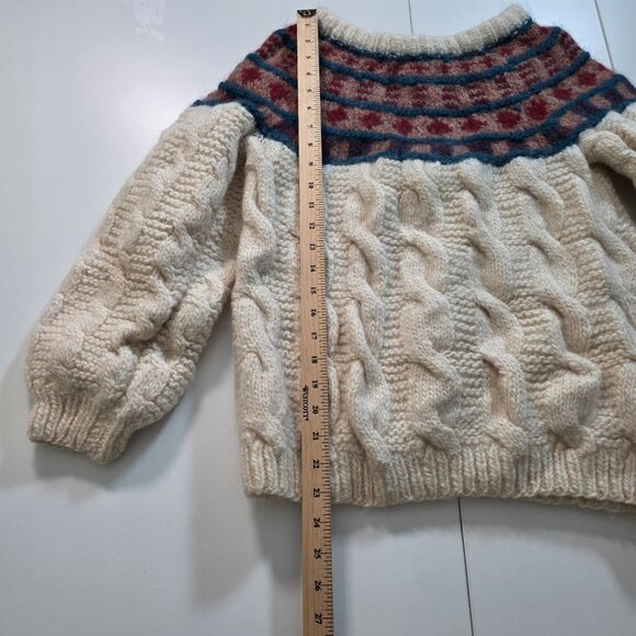 Unbranded Handknit Sweater Womens S/M Cream LS Fair Isle Cable Chunky Boho Cabin - Picture 7 of 13